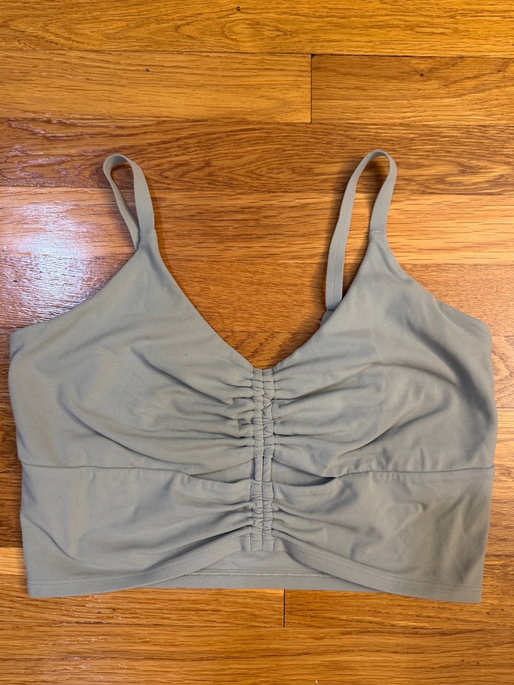 Athleta Ruched Sports Bra Top Adjustable Straps in Sage Green - Size Medium